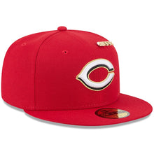 Load image into Gallery viewer, 59Fifty Cincinnati Reds Red 2025 59FIFTY Day Fitted Hat - Gold UV
