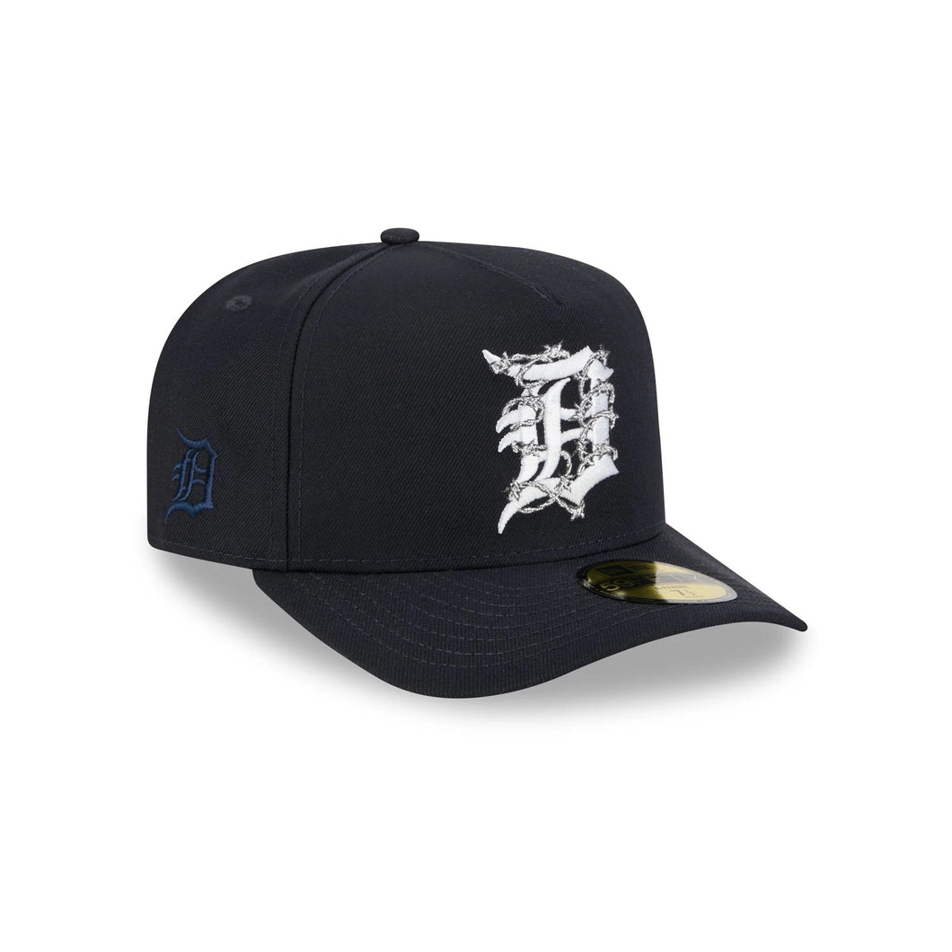 59Fifty A-Frame Detroit Tigers Navy Barbed Wire Pre Curved Fitted Hat - Gray UV