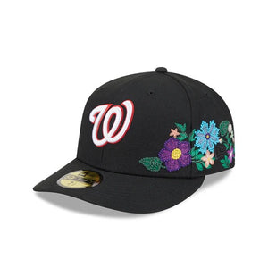 59Fifty Washington Nationals New Era Black Tonal Floral Pre Curved Fitted Hat - Green UV