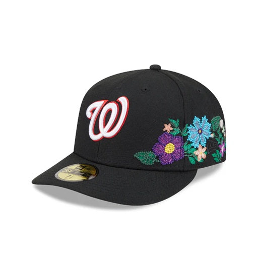 59Fifty Washington Nationals New Era Black Tonal Floral Pre Curved Fitted Hat - Green UV