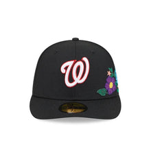 Load image into Gallery viewer, 59Fifty Washington Nationals New Era Black Tonal Floral Pre Curved Fitted Hat - Green UV
