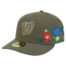 Load image into Gallery viewer, 59Fifty Washington Nationals New Era Olive Tonal Floral Pre Curved Fitted Hat - Green UV
