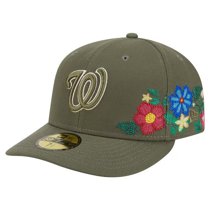 59Fifty Washington Nationals New Era Olive Tonal Floral Pre Curved Fitted Hat - Green UV