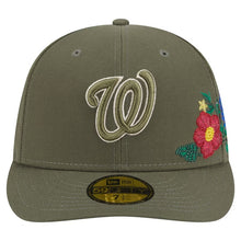Load image into Gallery viewer, 59Fifty Washington Nationals New Era Olive Tonal Floral Pre Curved Fitted Hat - Green UV
