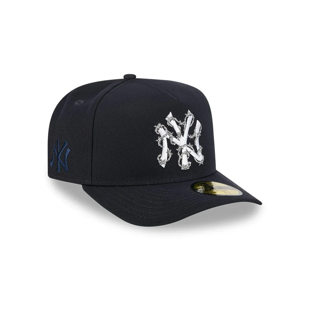 59Fifty A-Frame New York Yankees Navy Barbed Wire Pre Curved Fitted Hat - Gray UV