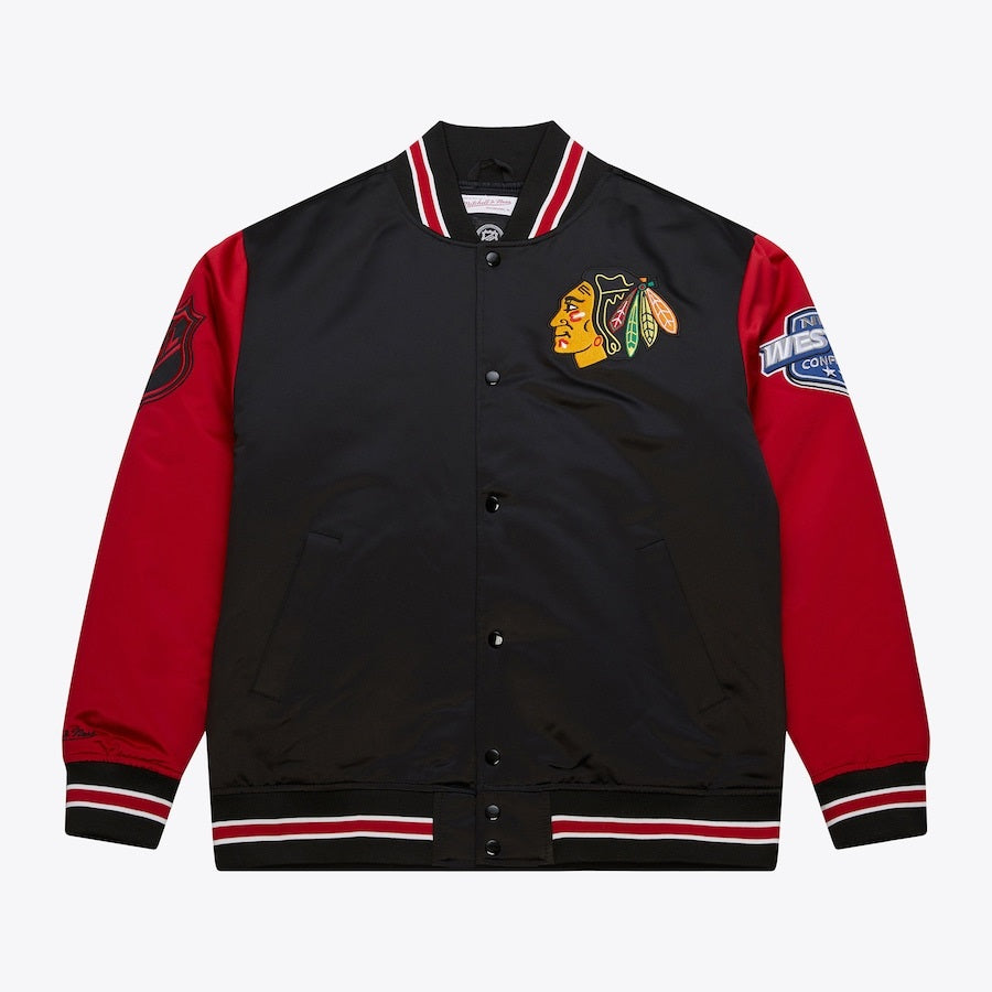 Mitchell & Ness Men's Chicago Blackhawks Prime Time Full Snap Satin Jacket - Black/Red