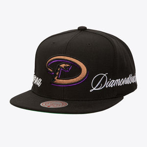 Just Don x MLB Arizona Diamondbacks Lux Script Snapback Hat - Black/Satin Green UV