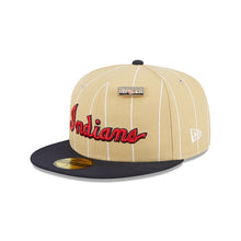 Load image into Gallery viewer, 59Fifty Day Cleveland Indians x New Era 2-Tone Tan Pinstripe/Navy- Green UV
