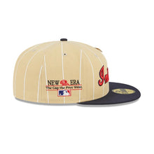Load image into Gallery viewer, 59Fifty Day Cleveland Indians x New Era 2-Tone Tan Pinstripe/Navy- Green UV
