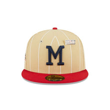 Load image into Gallery viewer, 59Fifty Day Milwaukee Braves x New Era 2-Tone Tan Pinstripe/Red- Green UV
