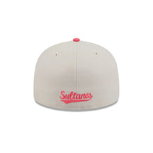 Load image into Gallery viewer, 59Fifty LMB x NEWERAMX Sultanes de Monterrey 3T &quot;Coral&quot; Stone/Chrome/Coral - Black UV

