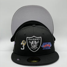 Load image into Gallery viewer, 59Fifty Las Vegas Raiders &quot;Count the Rings&quot; 3x Super Bowl Champions Black - Grey UV
