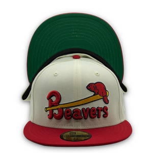 59Fifty MiLB Portland Beavers 1956 Jersey Front 2-Tone Chrome/Red - Green UV