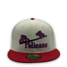 Load image into Gallery viewer, 59Fifty MiLB New Orleans Pelicans 1942 Jersey Front 2-Tone Chrome/Red - Green UV
