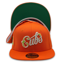 Load image into Gallery viewer, 59Fifty Chicago Cubs Script 100yrs at Wrigley Orange - Green UV
