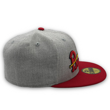 Load image into Gallery viewer, 59Fifty MiLB Portland Beavers 1956 Jersey Front 2-Tone Heather Grey/Red - Green UV
