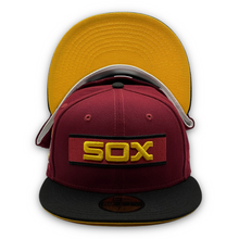 Load image into Gallery viewer, CoC x Burdeens Chicago &#39;Sounds on Cermak&#39; 59Fifty Chicago White Sox 2-Tone Maroon/Black - Yellow UV
