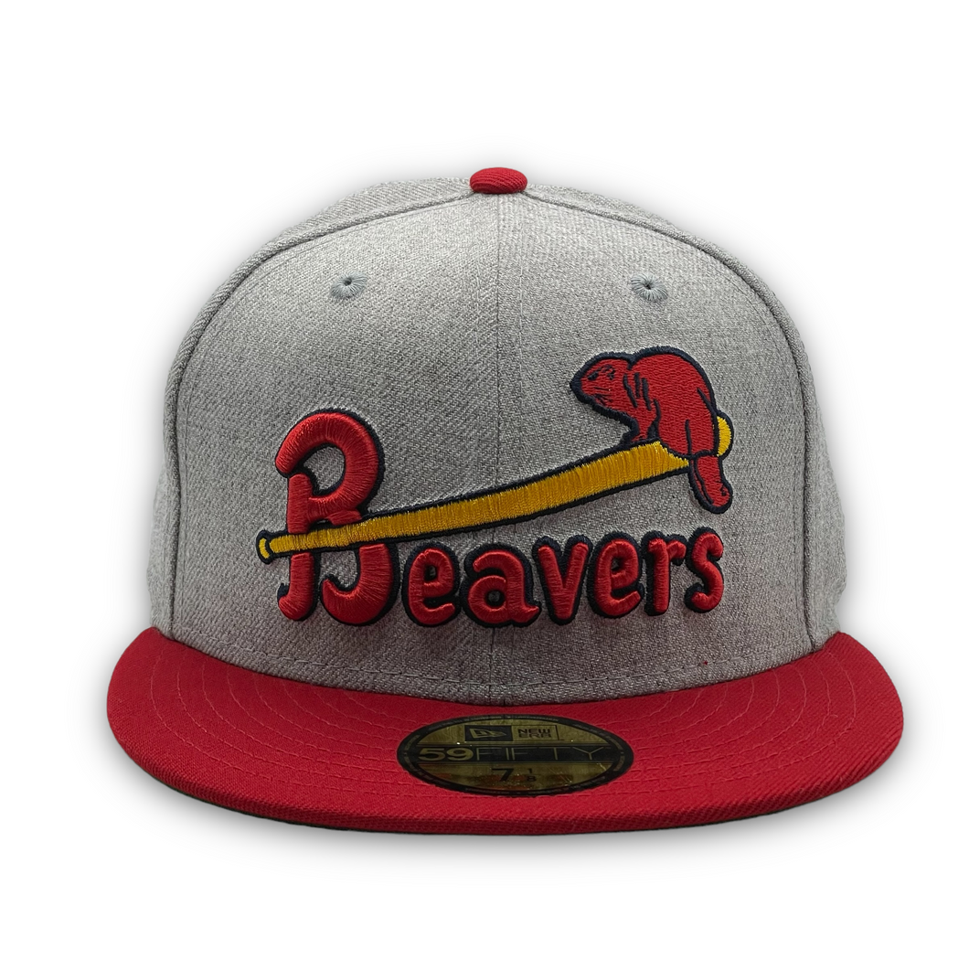 59Fifty MiLB Portland Beavers 1956 Jersey Front 2-Tone Heather Grey/Red - Green UV