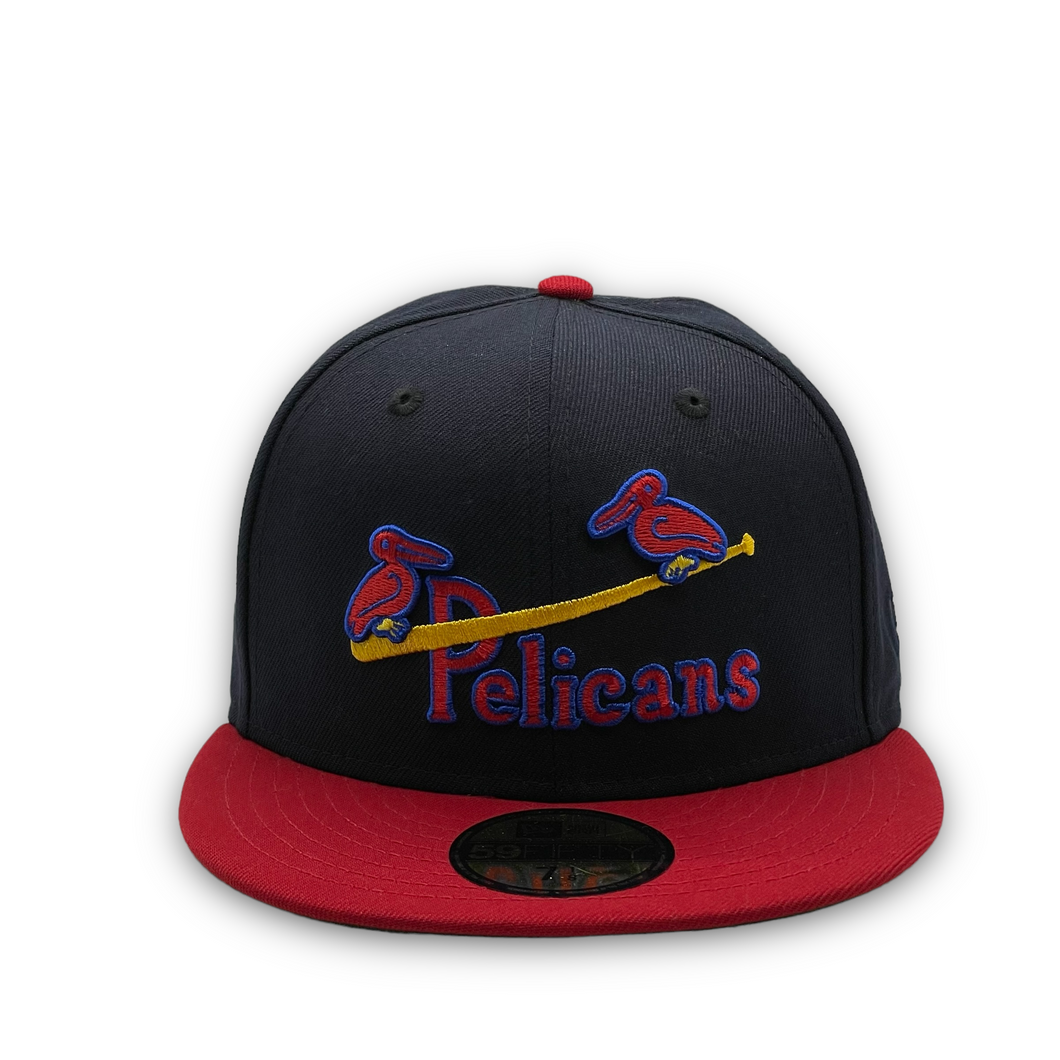 59Fifty MiLB New Orleans Pelicans 1942 Jersey Front 2-Tone Navy/Red - Green UV
