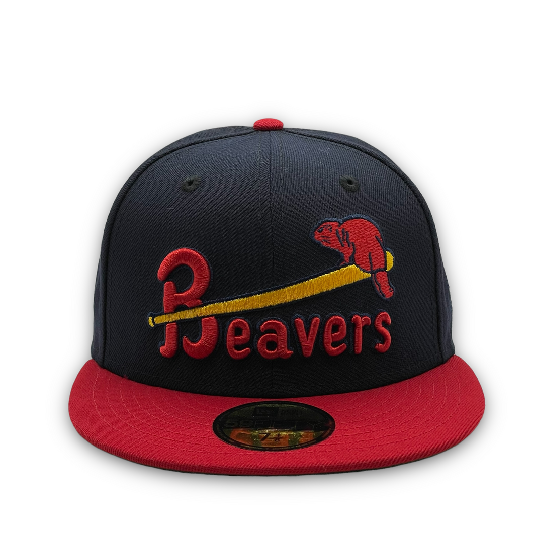 59Fifty MiLB Portland Beavers 1956 Jersey Front 2-Tone Navy/Red - Green UV