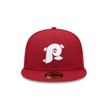 Load image into Gallery viewer, 59Fifty Philadelphia Phillies Comic Cloud 1980 World Series Maroon - Icy Blue UV
